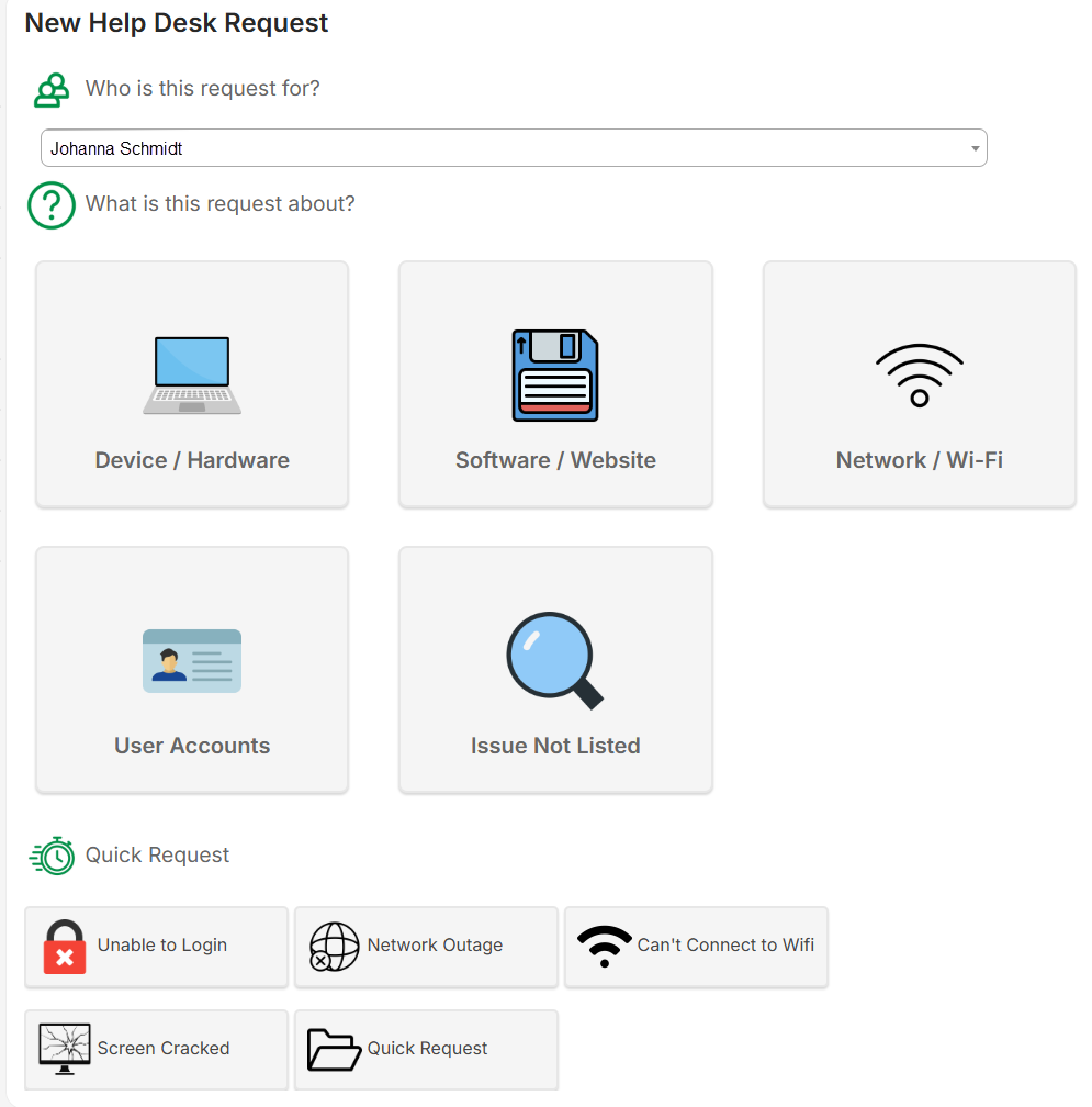 New Help Desk Request page.